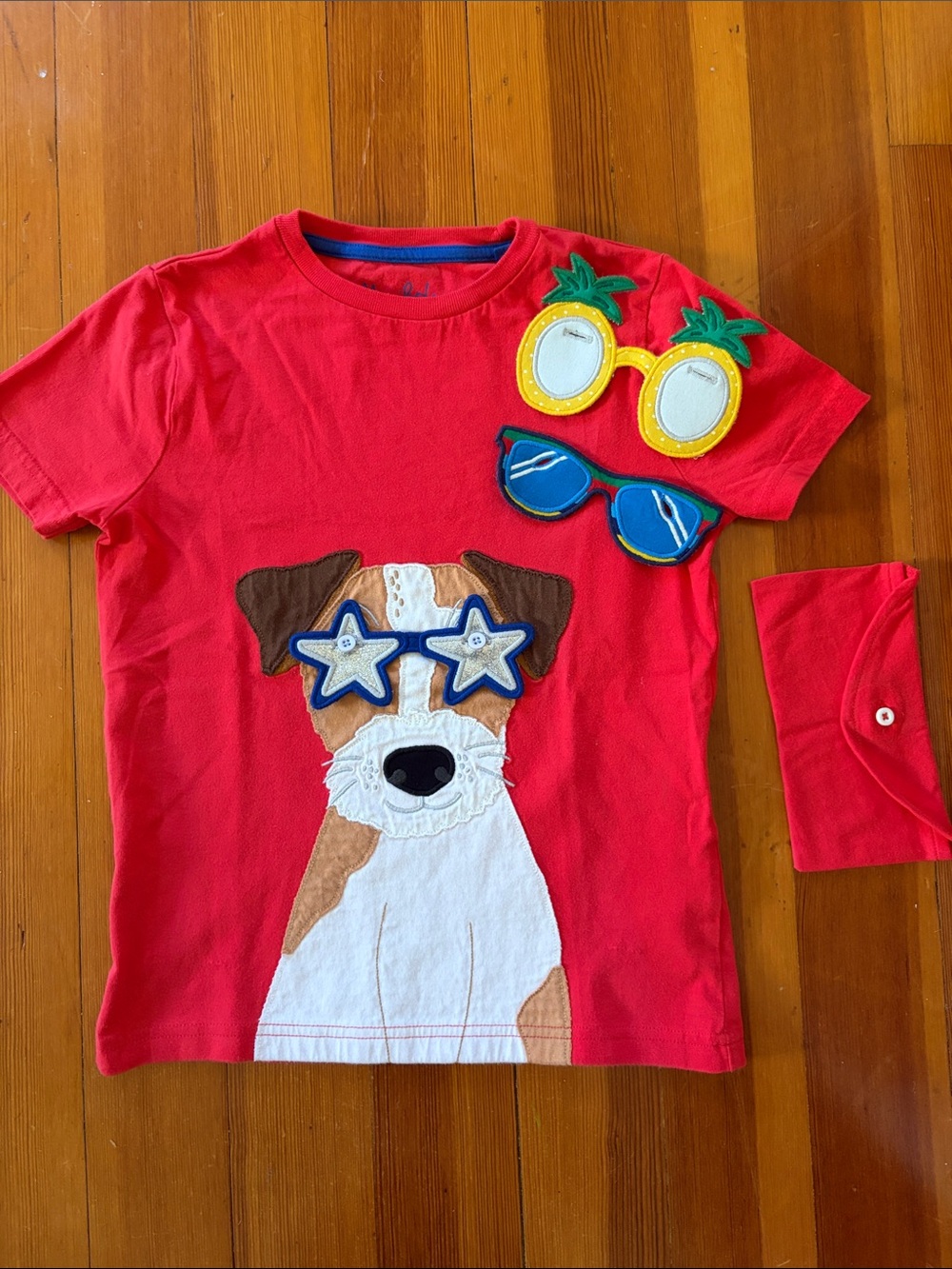 Mini Boden Appliqué Dog Tee with Removable Sunglasses with buttons